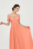 Spaghetti Straps Chiffon Off the Shoulder Bridesmaid Dress Floor Formal Evening Dresses Gowns
