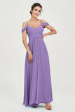 Spaghetti Straps Chiffon Off the Shoulder Bridesmaid Dress Floor Formal Evening Dresses Gowns