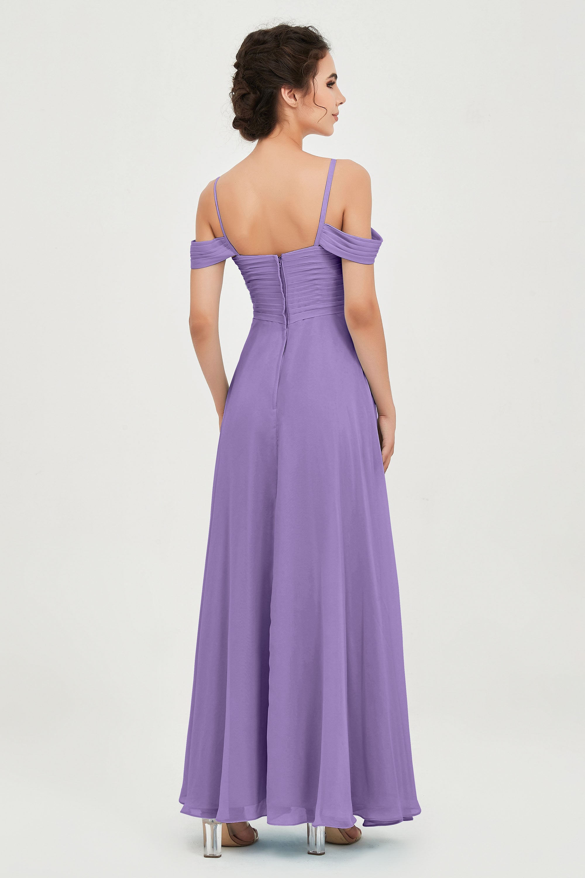 Spaghetti Straps Chiffon Off the Shoulder Bridesmaid Dress Floor Formal Evening Dresses Gowns