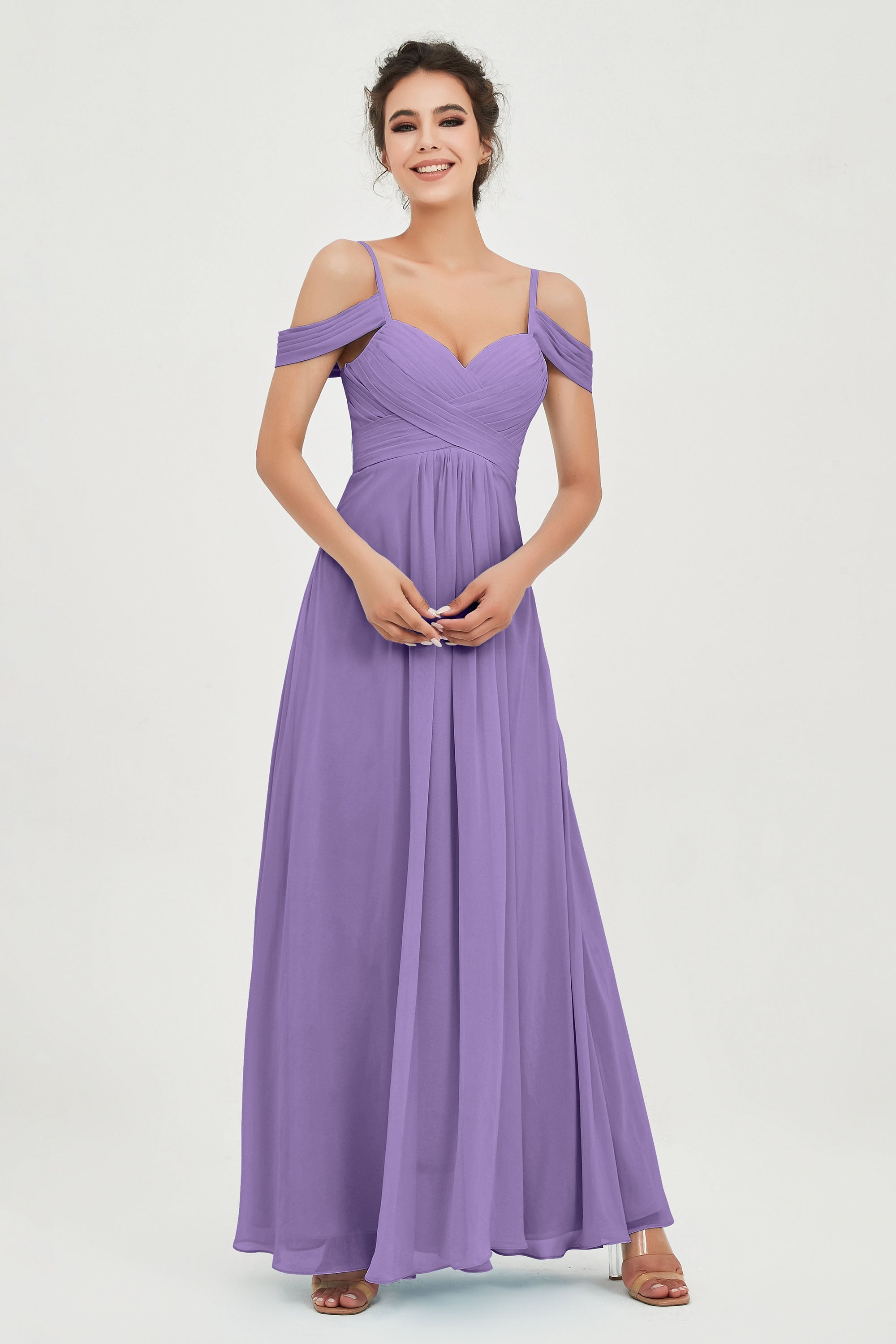 Spaghetti Straps Chiffon Off the Shoulder Bridesmaid Dress Floor Formal Evening Dresses Gowns