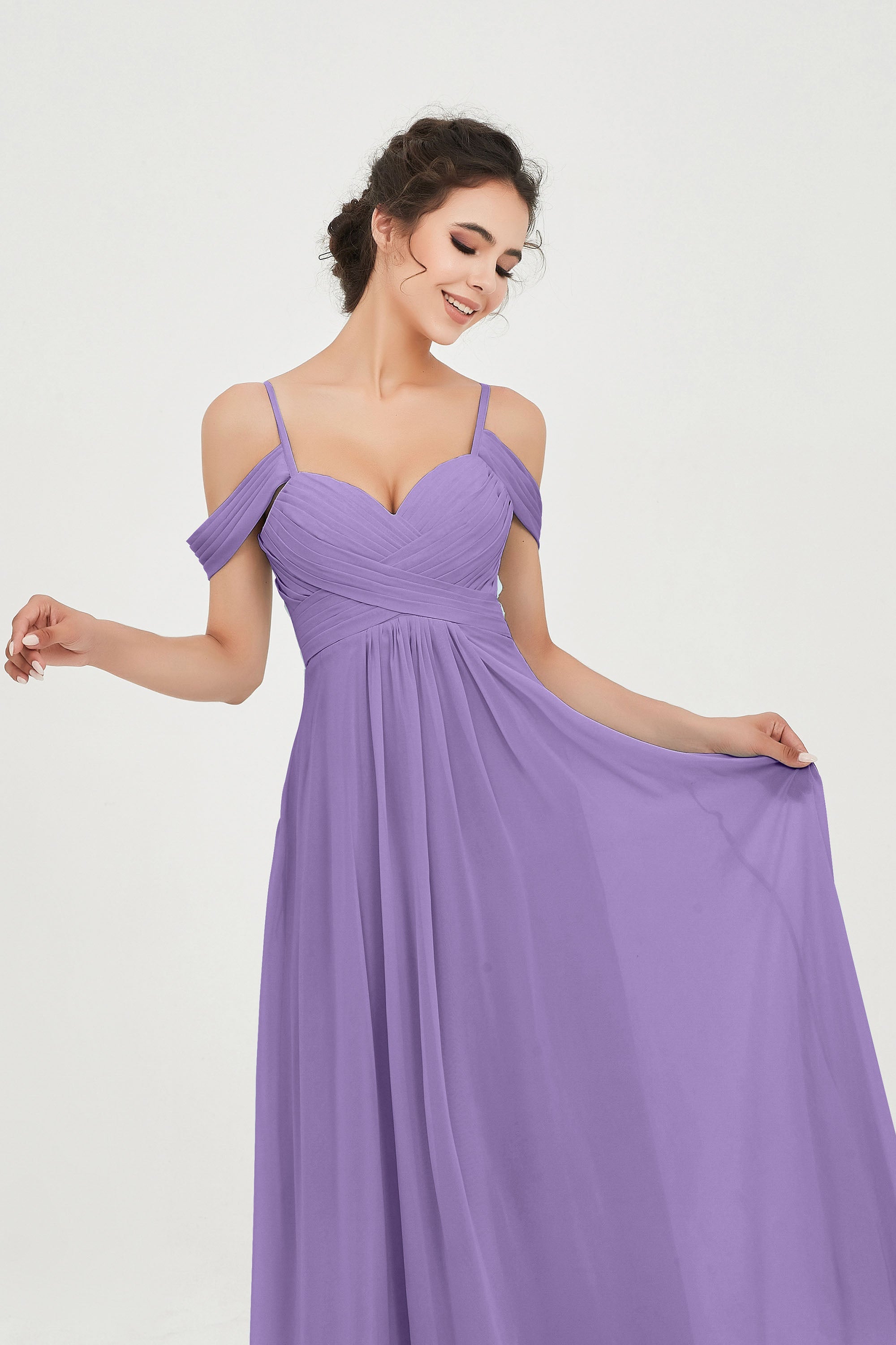 Spaghetti Straps Chiffon Off the Shoulder Bridesmaid Dress Floor Formal Evening Dresses Gowns