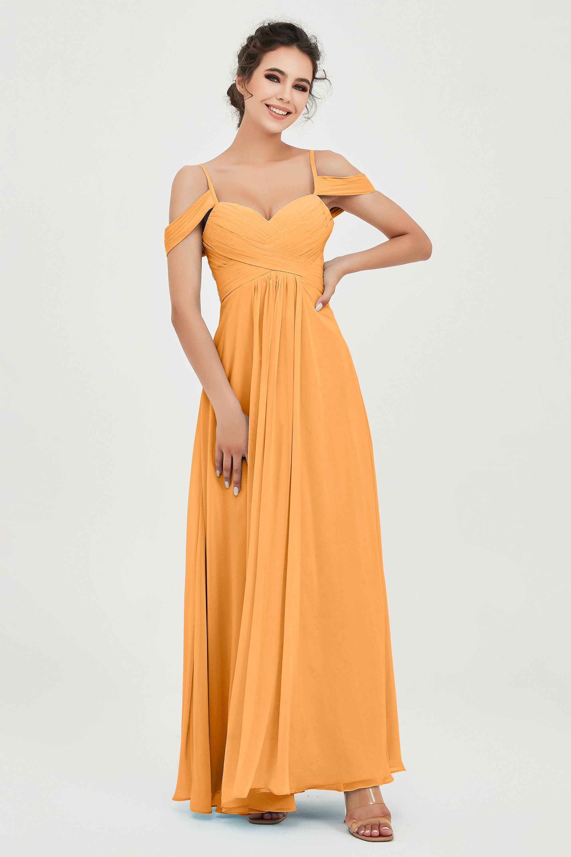 Spaghetti Straps Chiffon Off the Shoulder Bridesmaid Dress Floor Formal Evening Dresses Gowns