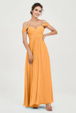 Spaghetti Straps Chiffon Off the Shoulder Bridesmaid Dress Floor Formal Evening Dresses Gowns