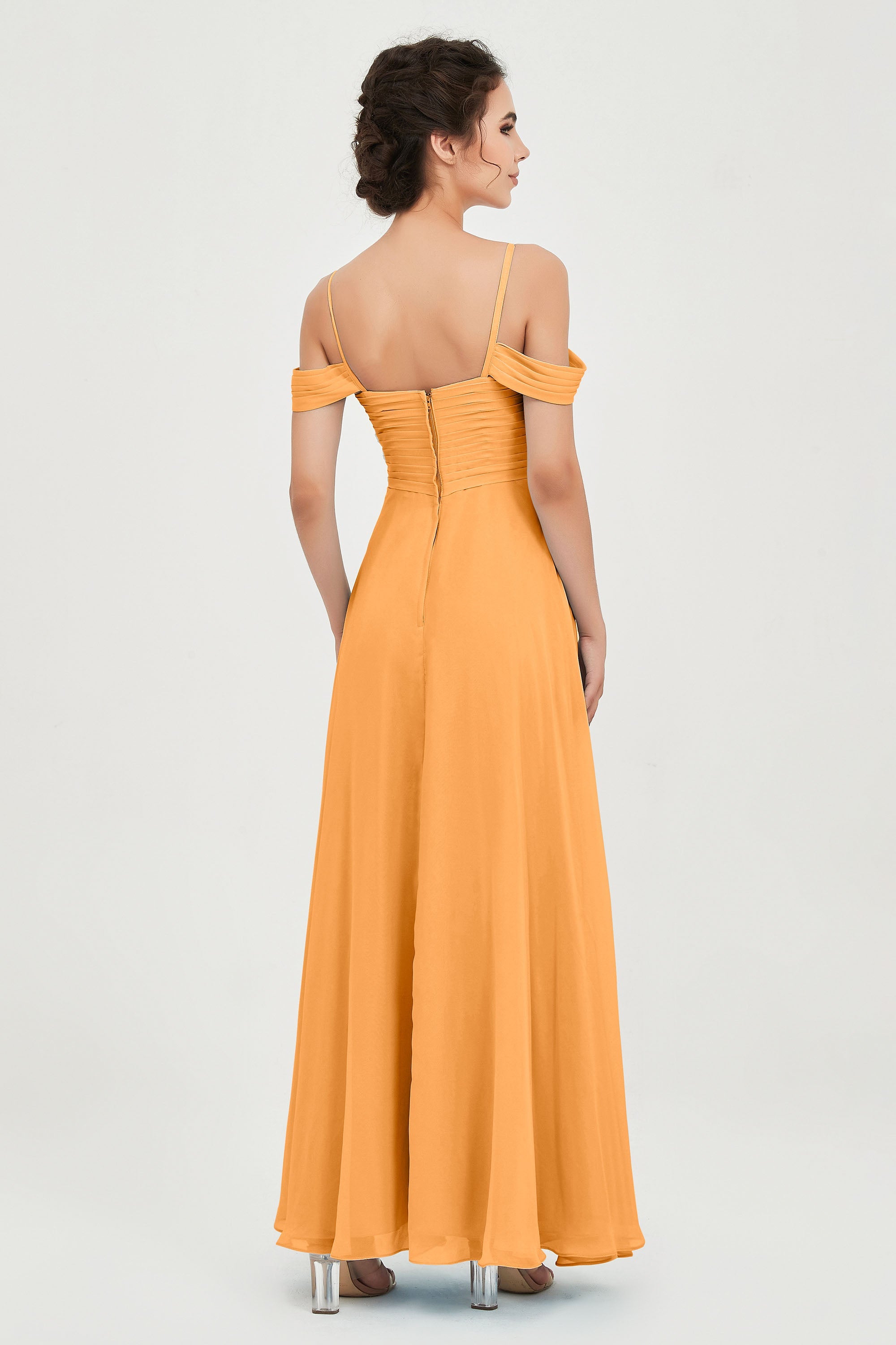 Spaghetti Straps Chiffon Off the Shoulder Bridesmaid Dress Floor Formal Evening Dresses Gowns