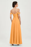 Spaghetti Straps Chiffon Off the Shoulder Bridesmaid Dress Floor Formal Evening Dresses Gowns
