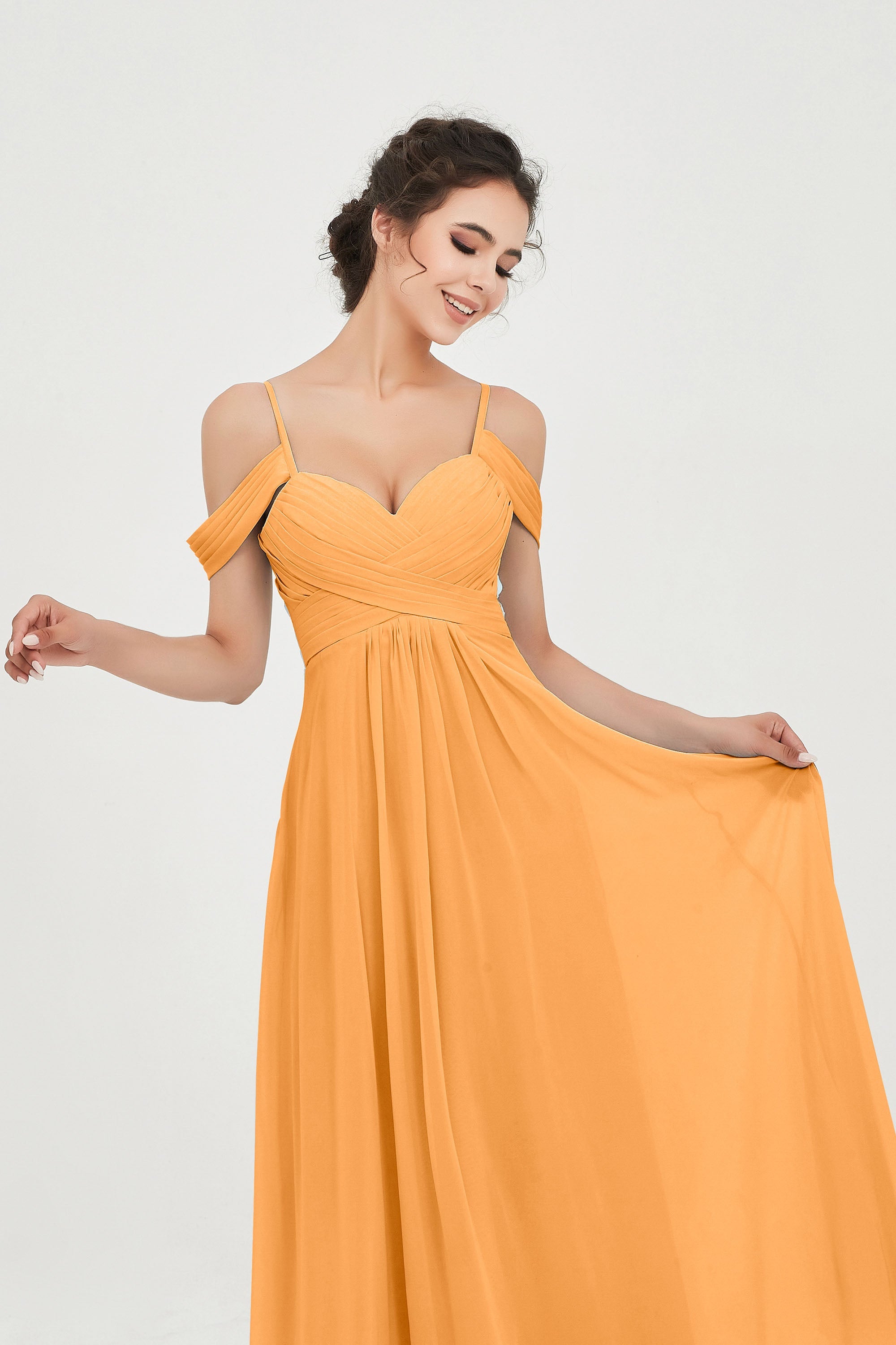 Spaghetti Straps Chiffon Off the Shoulder Bridesmaid Dress Floor Formal Evening Dresses Gowns