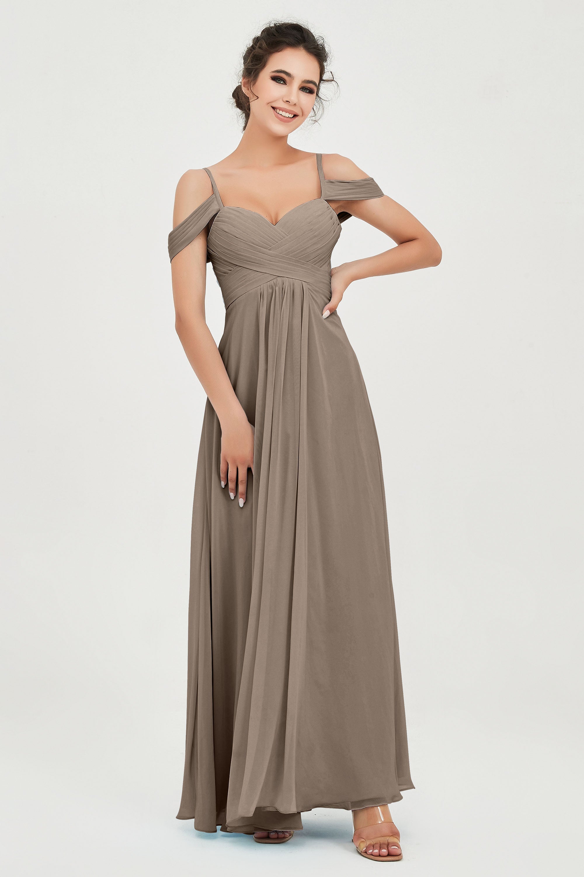 Spaghetti Straps Chiffon Off the Shoulder Bridesmaid Dress Floor Formal Evening Dresses Gowns
