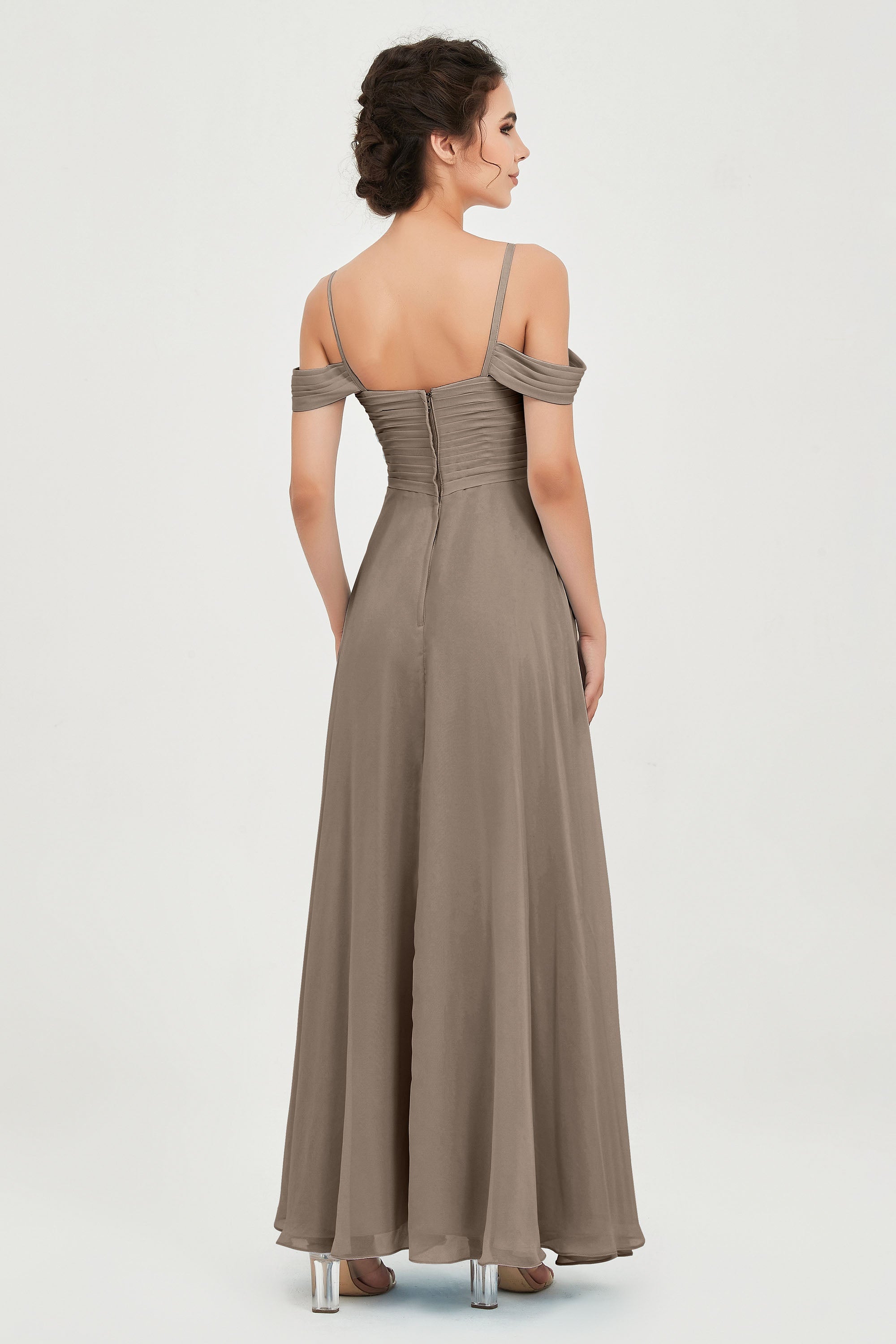 Spaghetti Straps Chiffon Off the Shoulder Bridesmaid Dress Floor Formal Evening Dresses Gowns