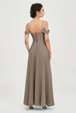 Spaghetti Straps Chiffon Off the Shoulder Bridesmaid Dress Floor Formal Evening Dresses Gowns