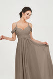 Spaghetti Straps Chiffon Off the Shoulder Bridesmaid Dress Floor Formal Evening Dresses Gowns