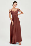 Spaghetti Straps Chiffon Off the Shoulder Bridesmaid Dress Floor Formal Evening Dresses Gowns