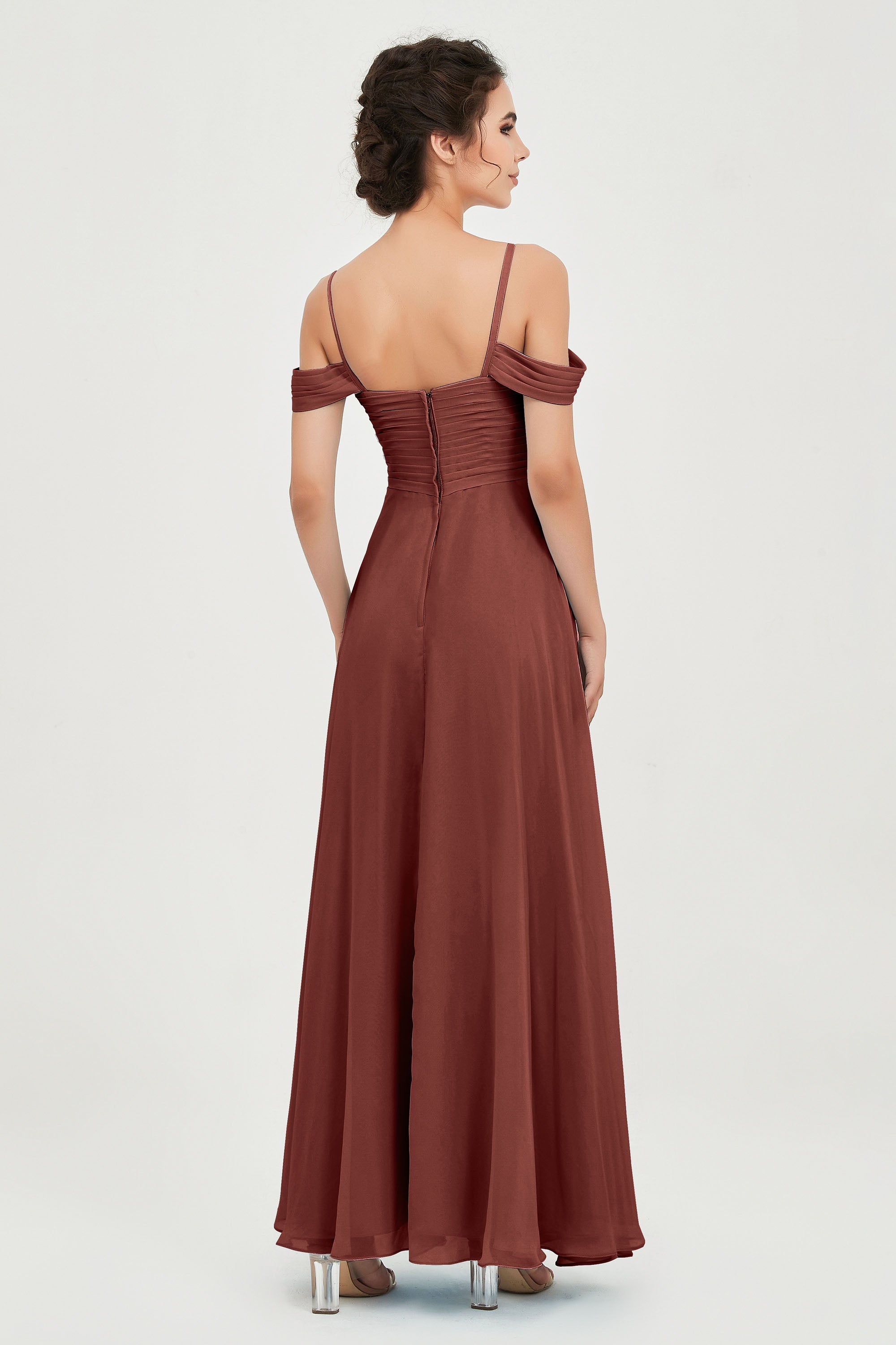 Spaghetti Straps Chiffon Off the Shoulder Bridesmaid Dress Floor Formal Evening Dresses Gowns