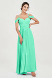 Spaghetti Straps Chiffon Off the Shoulder Bridesmaid Dress Floor Formal Evening Dresses Gowns