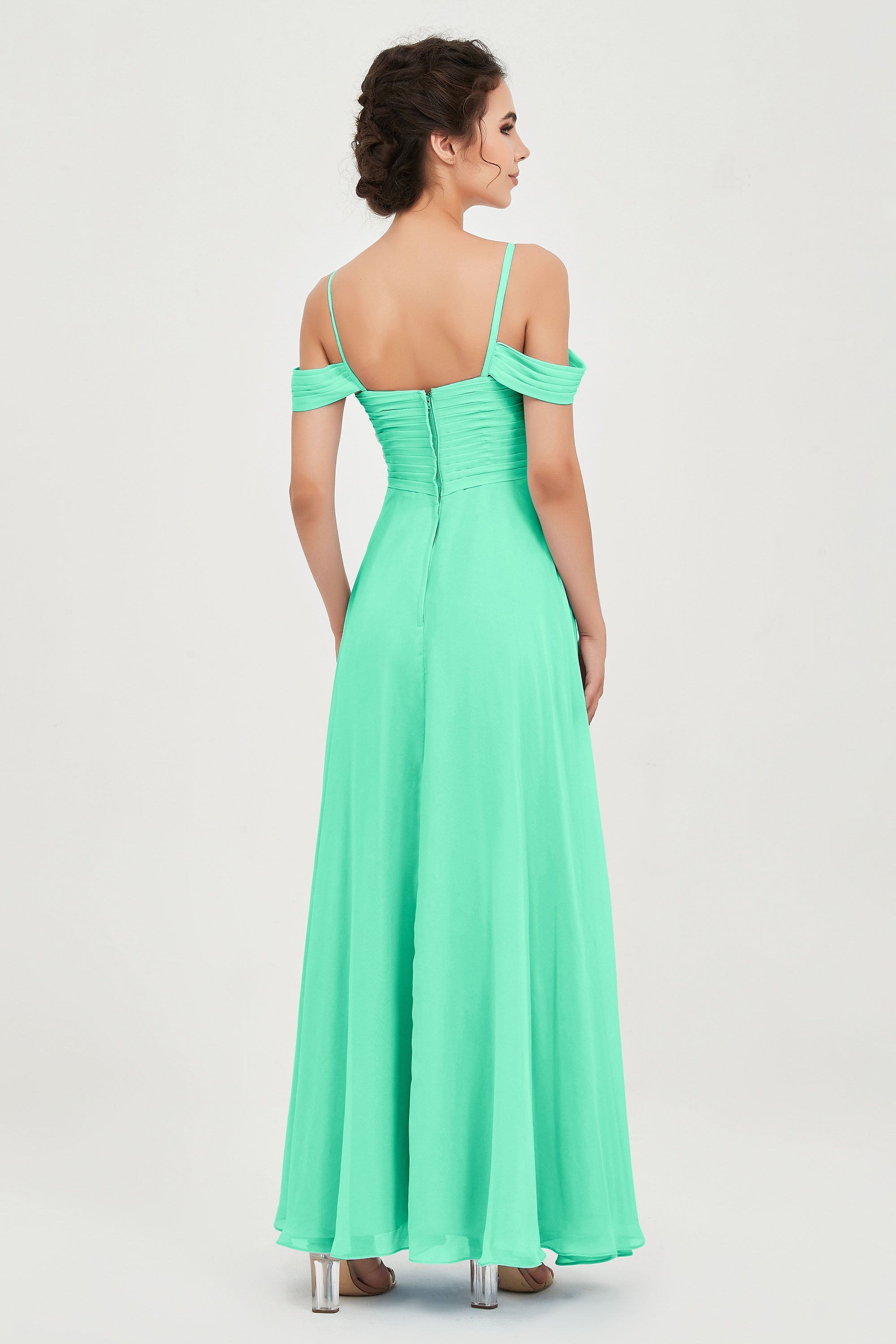 Spaghetti Straps Chiffon Off the Shoulder Bridesmaid Dress Floor Formal Evening Dresses Gowns