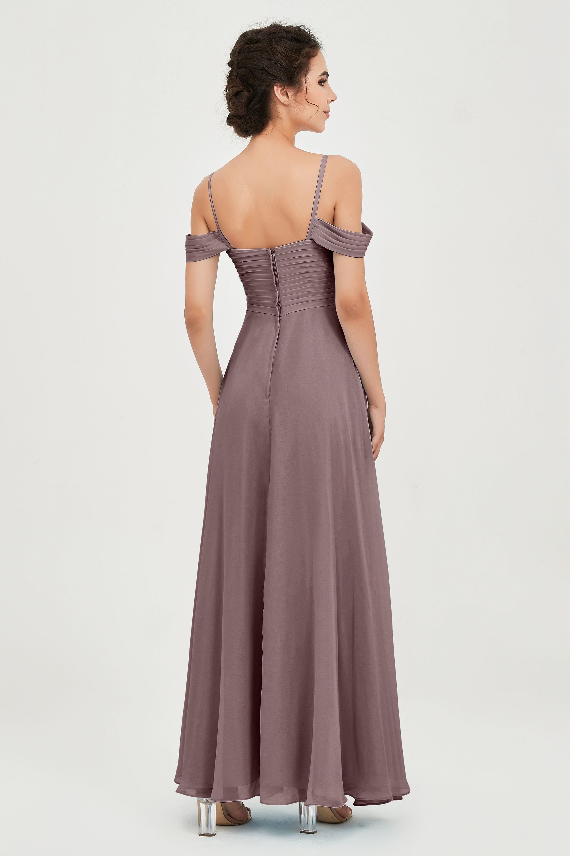 Spaghetti Straps Chiffon Off the Shoulder Bridesmaid Dress Floor Formal Evening Dresses Gowns