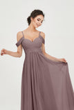 Spaghetti Straps Chiffon Off the Shoulder Bridesmaid Dress Floor Formal Evening Dresses Gowns