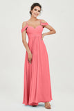 Spaghetti Straps Chiffon Off the Shoulder Bridesmaid Dress Floor Formal Evening Dresses Gowns