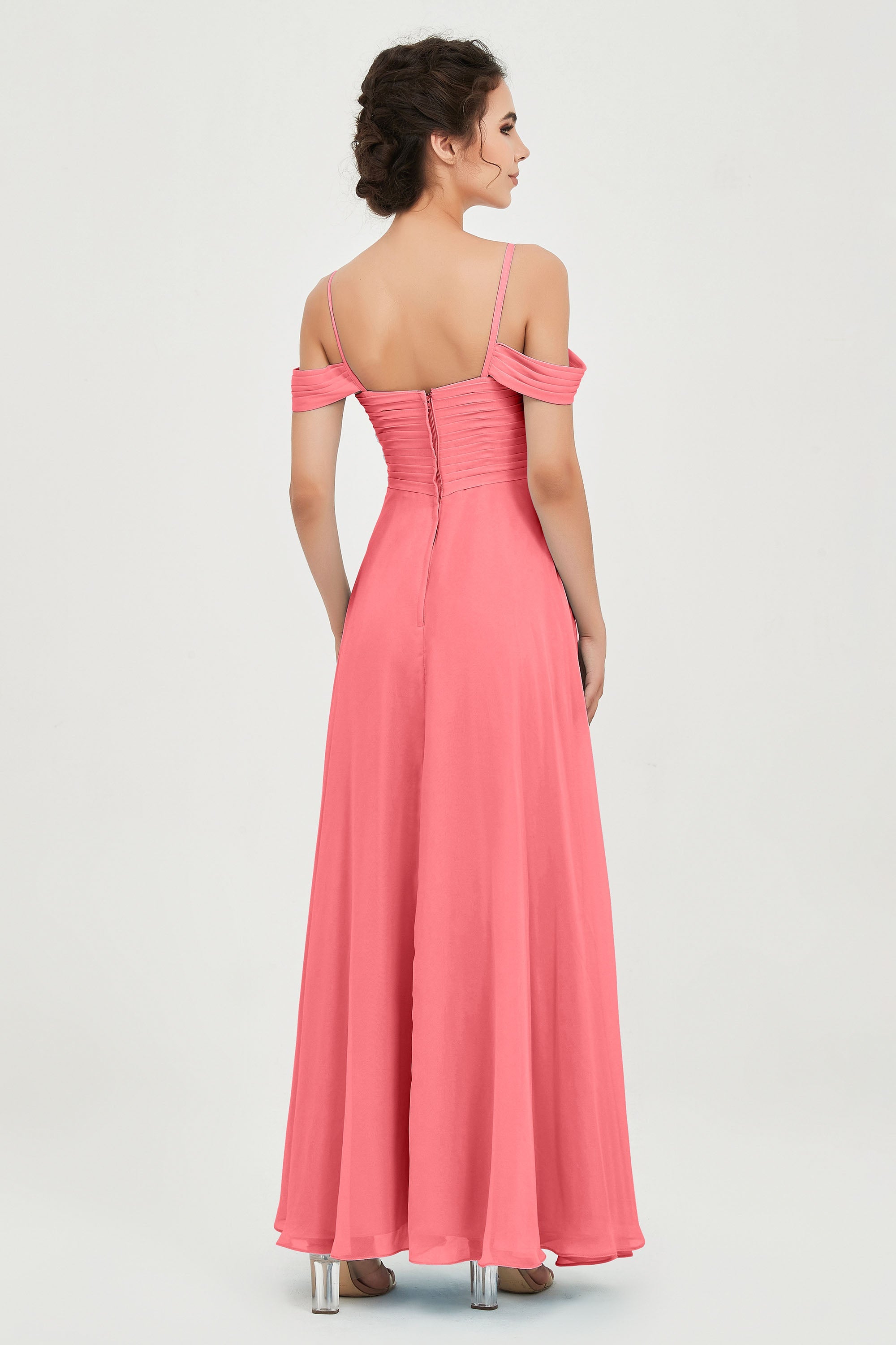 Spaghetti Straps Chiffon Off the Shoulder Bridesmaid Dress Floor Formal Evening Dresses Gowns