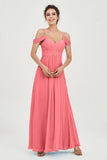Spaghetti Straps Chiffon Off the Shoulder Bridesmaid Dress Floor Formal Evening Dresses Gowns