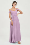 Spaghetti Straps Chiffon Off the Shoulder Bridesmaid Dress Floor Formal Evening Dresses Gowns