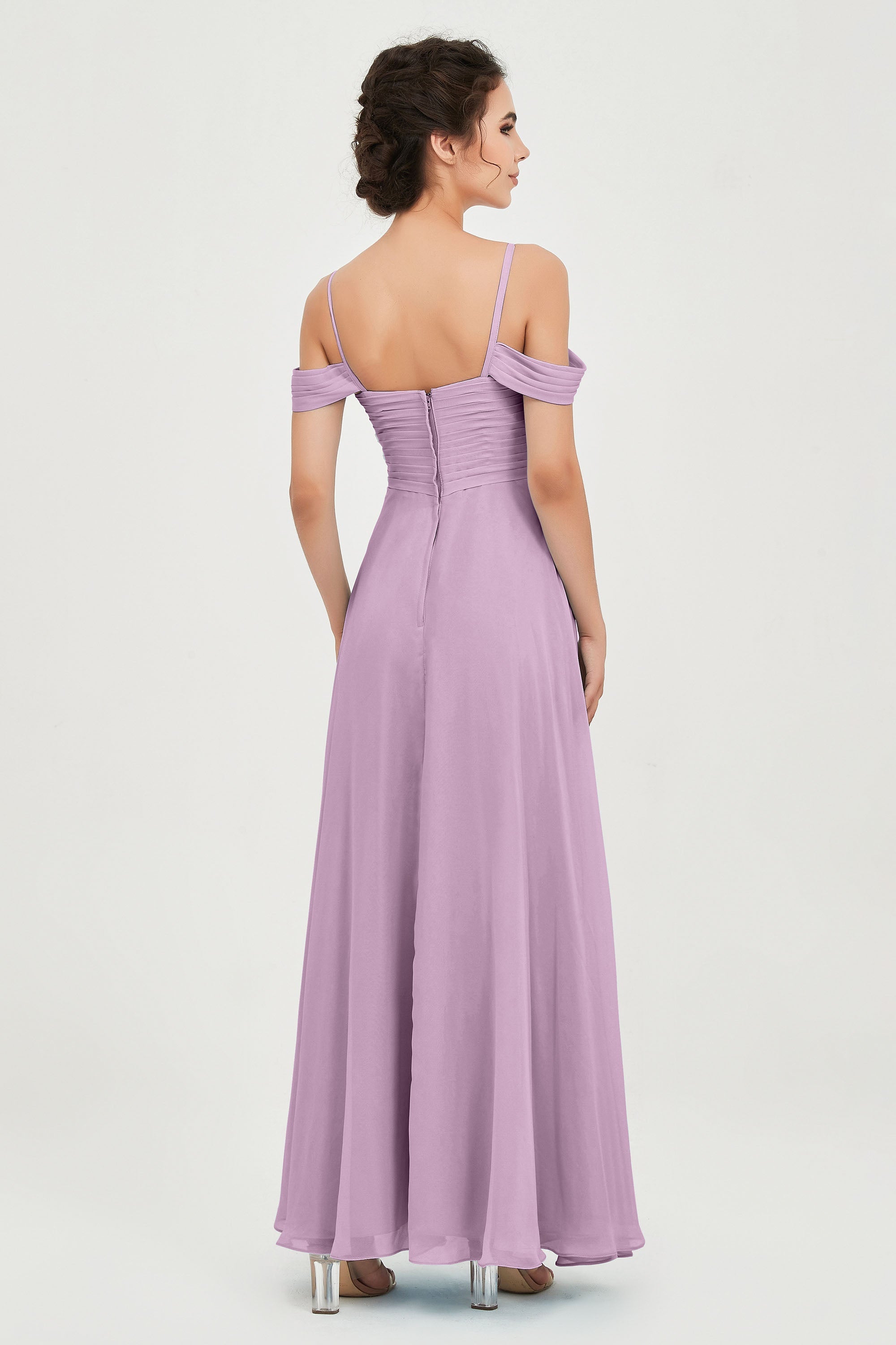 Spaghetti Straps Chiffon Off the Shoulder Bridesmaid Dress Floor Formal Evening Dresses Gowns