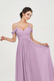 Spaghetti Straps Chiffon Off the Shoulder Bridesmaid Dress Floor Formal Evening Dresses Gowns