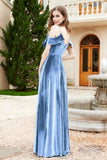 Flutter Sleeves Velvet Formal Evening Party Dresses with Slit Long Bridesmaid Dress Gowns