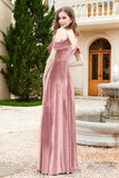 Flutter Sleeves Velvet Formal Evening Party Dresses with Slit Long Bridesmaid Dress Gowns