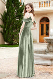Flutter Sleeves Velvet Formal Evening Party Dresses with Slit Long Bridesmaid Dress Gowns