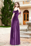 Flutter Sleeves Velvet Formal Evening Party Dresses with Slit Long Bridesmaid Dress Gowns
