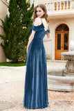 Flutter Sleeves Velvet Formal Evening Party Dresses with Slit Long Bridesmaid Dress Gowns