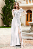 Flutter Sleeves Velvet Formal Evening Party Dresses with Slit Long Bridesmaid Dress Gowns