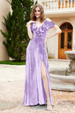Flutter Sleeves Velvet Formal Evening Party Dresses with Slit Long Bridesmaid Dress Gowns