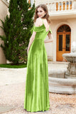 Flutter Sleeves Velvet Formal Evening Party Dresses with Slit Long Bridesmaid Dress Gowns
