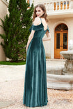 Flutter Sleeves Velvet Formal Evening Party Dresses with Slit Long Bridesmaid Dress Gowns