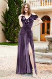 Flutter Sleeves Velvet Formal Evening Party Dresses with Slit Long Bridesmaid Dress Gowns