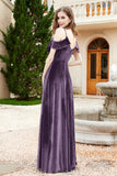 Flutter Sleeves Velvet Formal Evening Party Dresses with Slit Long Bridesmaid Dress Gowns