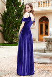 Flutter Sleeves Velvet Formal Evening Party Dresses with Slit Long Bridesmaid Dress Gowns