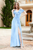Flutter Sleeves Velvet Formal Evening Party Dresses with Slit Long Bridesmaid Dress Gowns