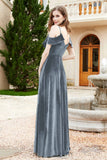 Flutter Sleeves Velvet Formal Evening Party Dresses with Slit Long Bridesmaid Dress Gowns