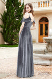 Flutter Sleeves Velvet Formal Evening Party Dresses with Slit Long Bridesmaid Dress Gowns