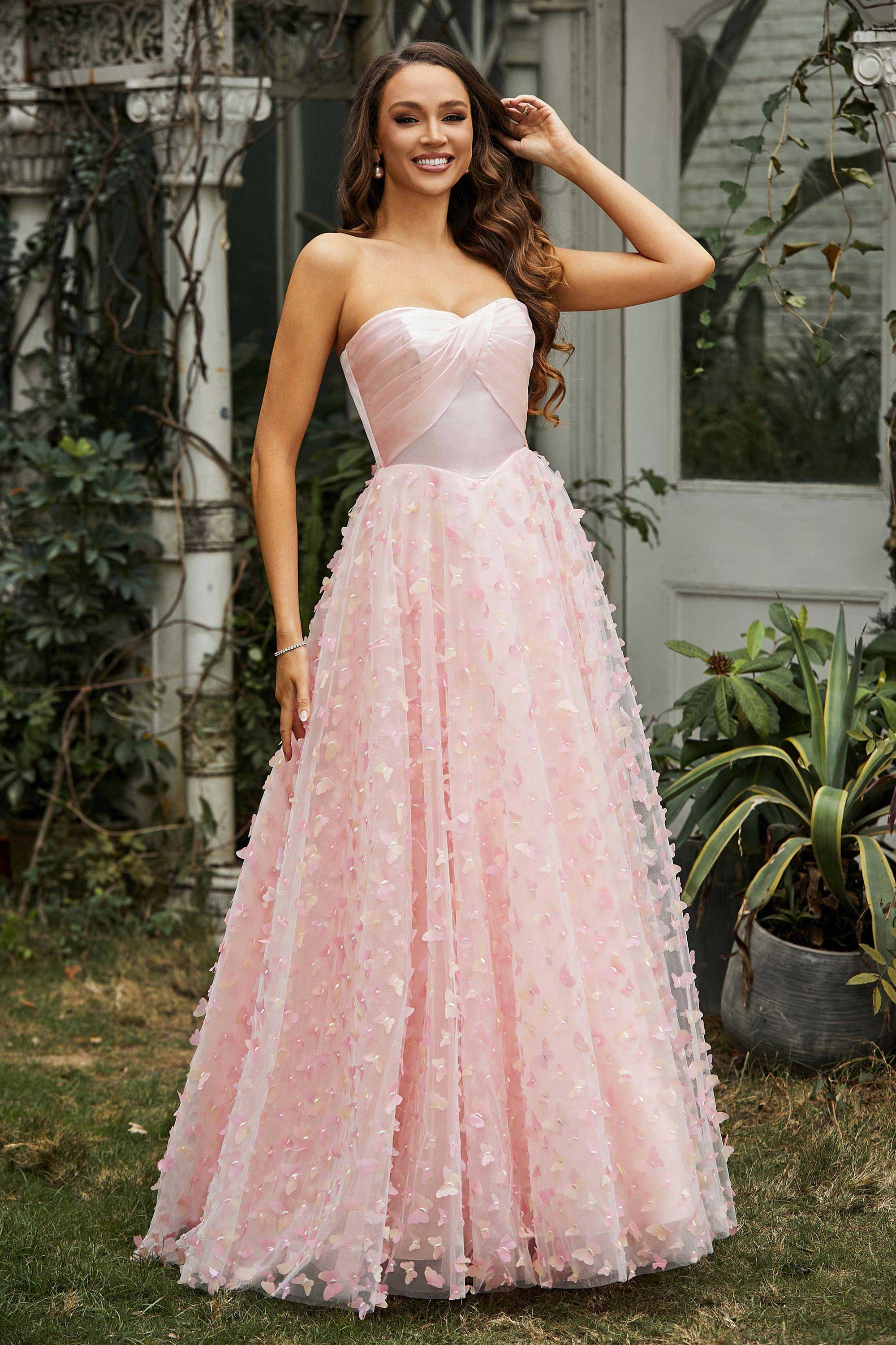 Sweetheart Applique Ruffles A-Line Floor-Length Prom Party Ball Gown Evening Wedding Dresses