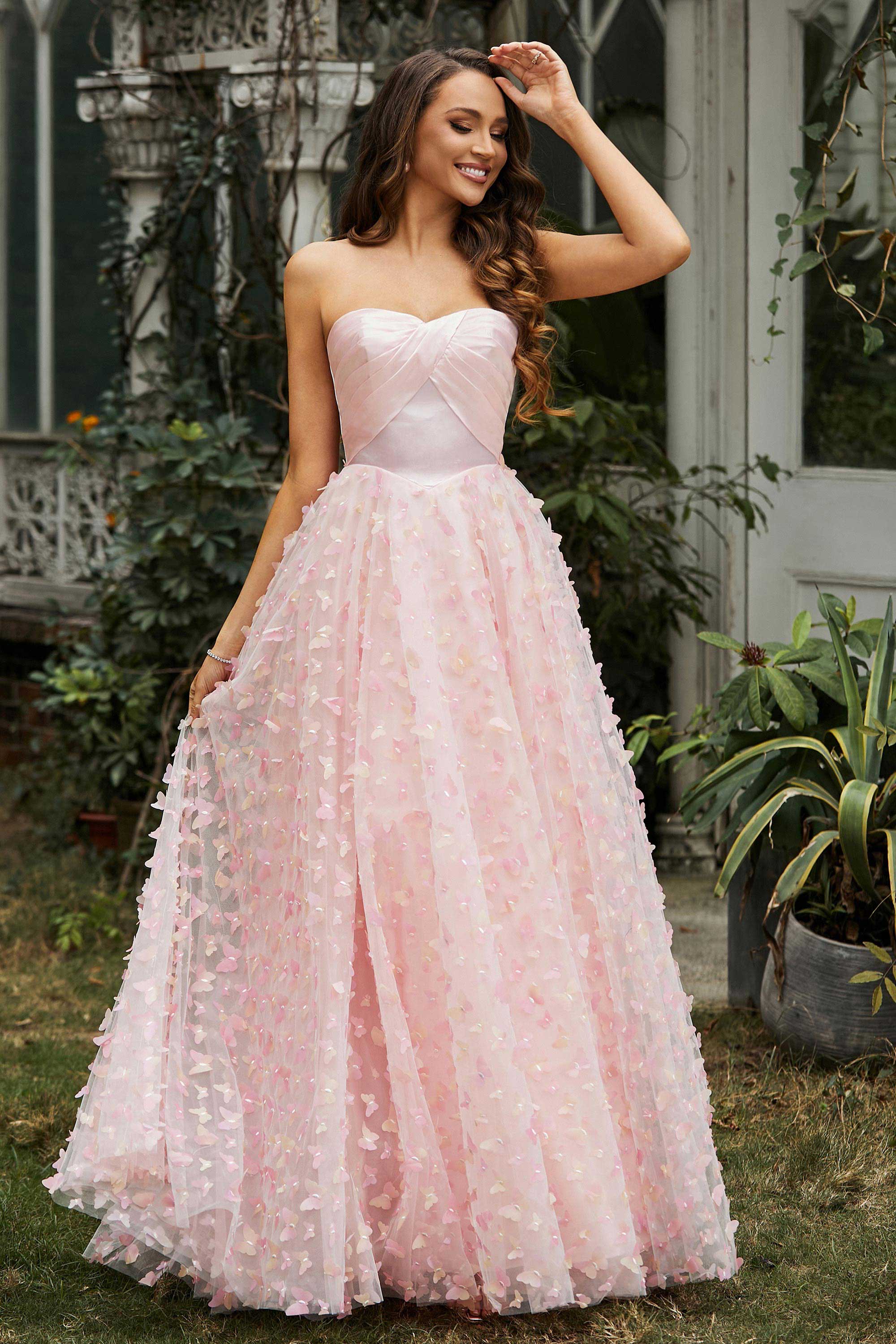 Sweetheart Applique Ruffles A-Line Floor-Length Prom Party Ball Gown Evening Wedding Dresses