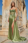 Silver Spaghetti Straps Mermaid Appliqued Prom Dress With Split