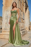 Silver Spaghetti Straps Mermaid Appliqued Prom Dress With Split