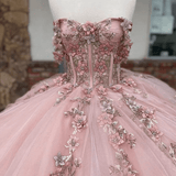 Pink Tulle Appliques Off The Shoulder Quinceanera Dresses