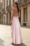 Aqua Spaghetti Straps Sheath Satin High Low Prom Dresses With Ruffles