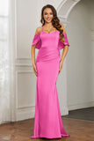 Mermaid Satin Flutter Sleeves Long Formal Evening Dresses Mother of the Bride Gowns Dresses