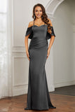 Mermaid Satin Flutter Sleeves Long Formal Evening Dresses Mother of the Bride Gowns Dresses