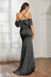 Mermaid Satin Flutter Sleeves Long Formal Evening Dresses Mother of the Bride Gowns Dresses